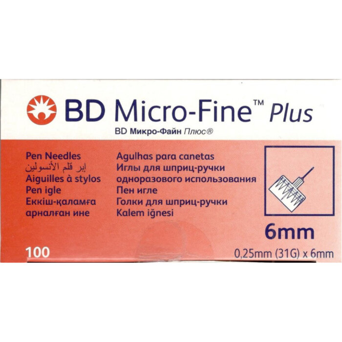 Инсулиновые иглы БД Микро-Файн Плюс 6 мм 31G №100 
